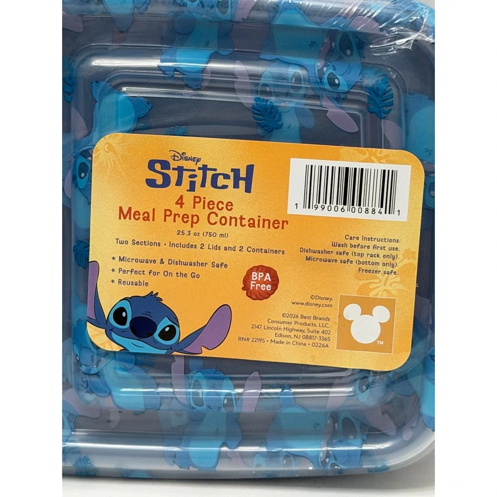Disney Stitch 4 Piece Meal Prep Container Set 25.3oz Blue Divided Lilo & Stitch